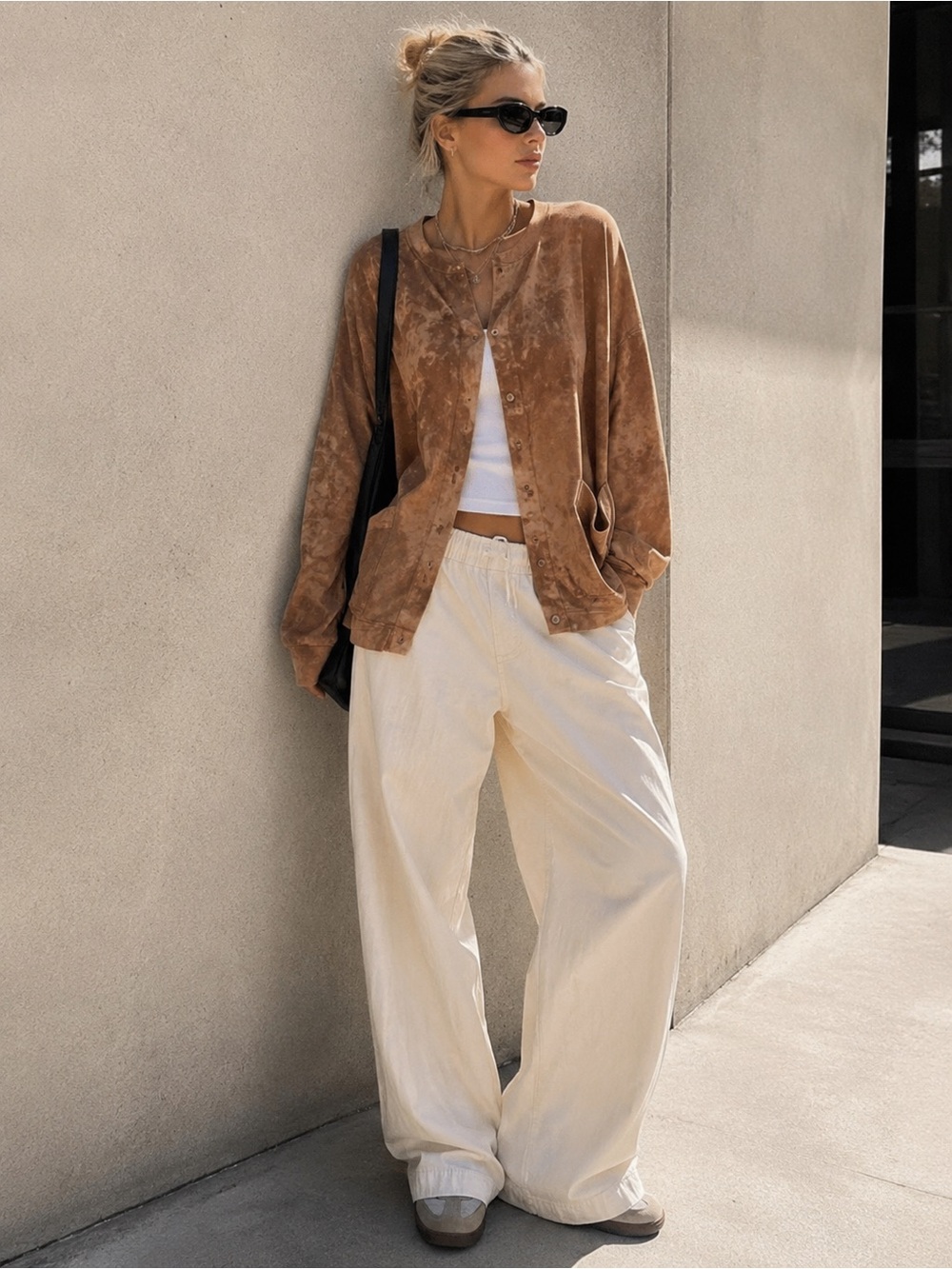 Dagoli | Hand-Dyed Cotton Fleece Cardigan | Clay Earth Tone | Large